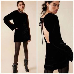 Free People Size Small Chelsey Black Velvet Open Back Mini Dress NWT